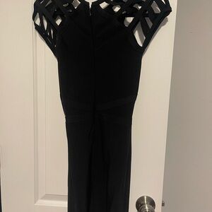 bebe Black Mini Dress with Lattice Shoulders